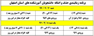 برنامه زمان بندی حذف و اضافه نیمسال 971